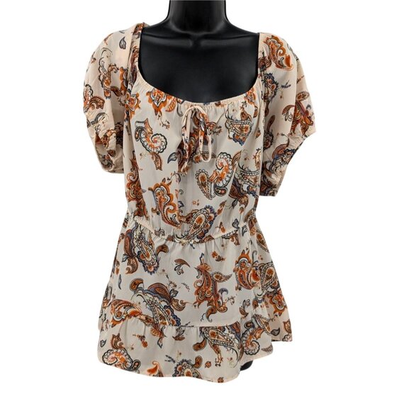 Sweet Rain Paisley Peplum Top Women Size 2X Peasant Ruffle Festival Western Boho - Picture 1 of 9